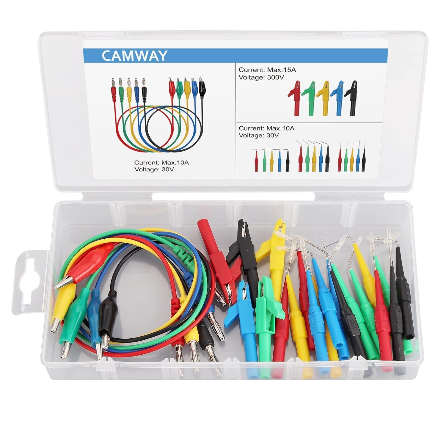 25Pcs Back Probe Test Lead- 15Pcs Back Probe Pins & 5Pcs Banana Plug to Alligator Clip 5 PCS Alligator Clips for Multimeter Diagnosis Circuit Testing