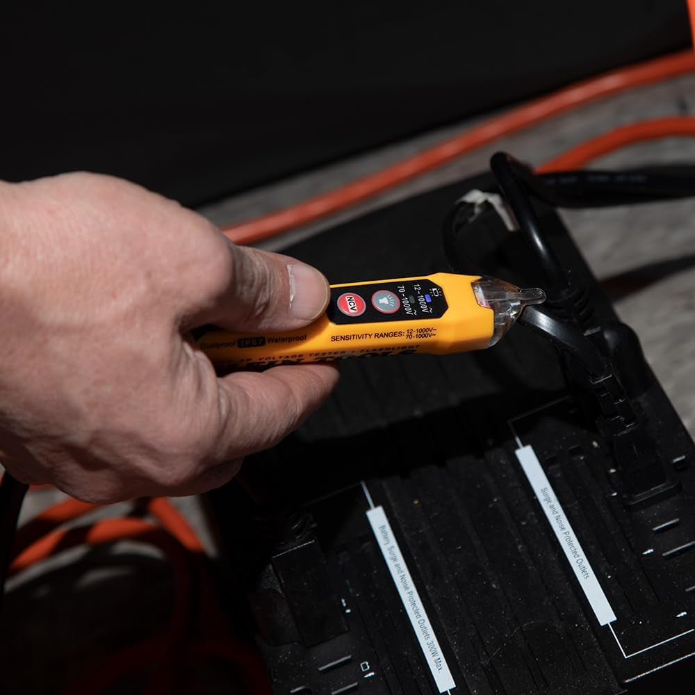 NCVT3P Dual Range Non Contact Voltage Tester, 12 - 1000V AC Pen, Flashlight, Audible and Flashing LED Alarms, Pocket Clip