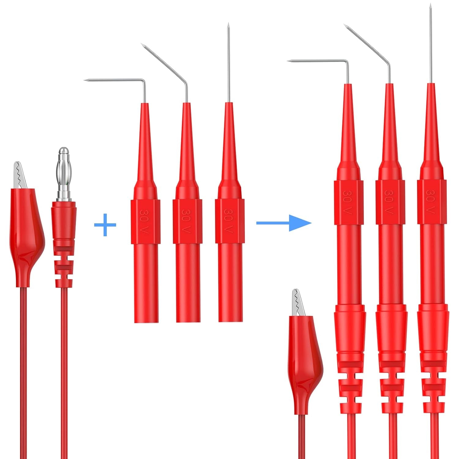 25Pcs Back Probe Test Lead- 15Pcs Back Probe Pins & 5Pcs Banana Plug to Alligator Clip 5 PCS Alligator Clips for Multimeter Diagnosis Circuit Testing