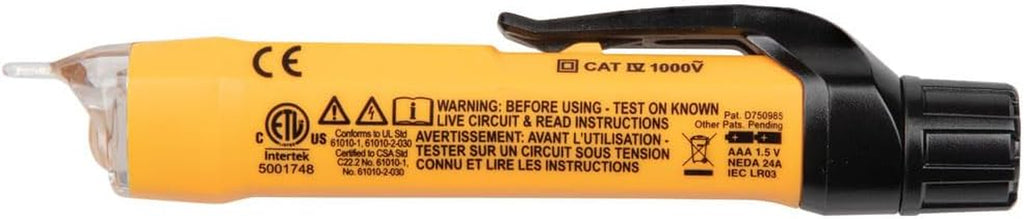 NCVT3P Dual Range Non Contact Voltage Tester, 12 - 1000V AC Pen, Flashlight, Audible and Flashing LED Alarms, Pocket Clip
