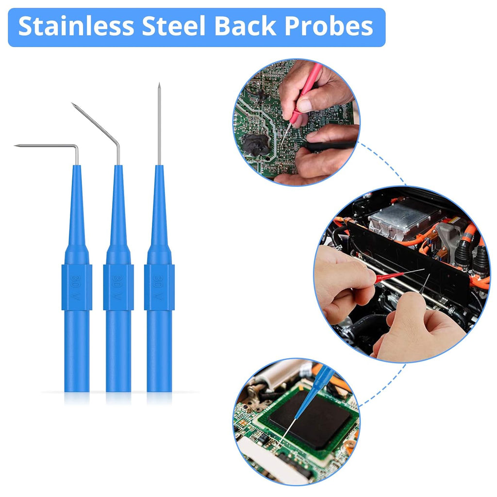 25Pcs Back Probe Test Lead- 15Pcs Back Probe Pins & 5Pcs Banana Plug to Alligator Clip 5 PCS Alligator Clips for Multimeter Diagnosis Circuit Testing