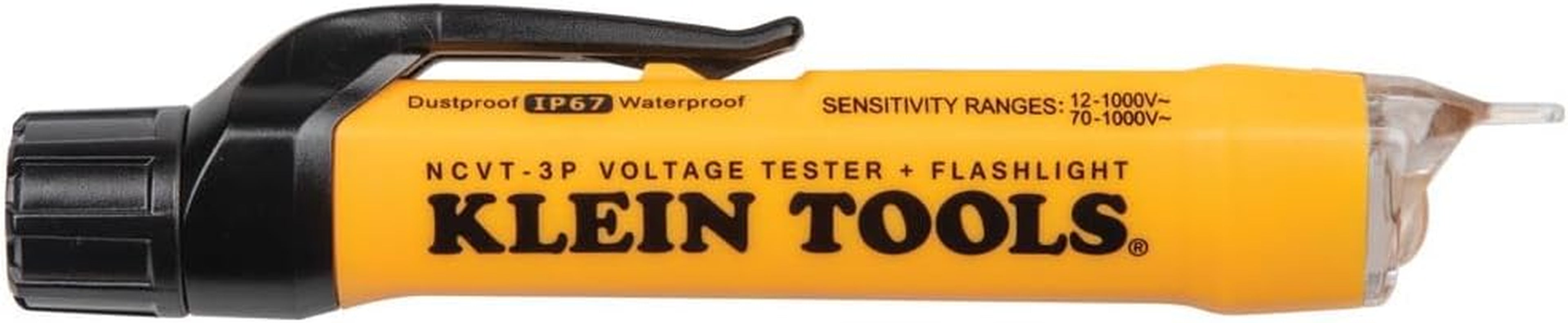 NCVT3P Dual Range Non Contact Voltage Tester, 12 - 1000V AC Pen, Flashlight, Audible and Flashing LED Alarms, Pocket Clip